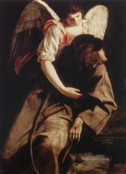 Orazio Gentileschi Painting - St Francis And The Angel Baroque painter Orazio Gentileschi
